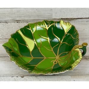 Lynn Chase Designs Jaguar Jungle Green Leaf Candy Dish Serving Bowl Gold 2004